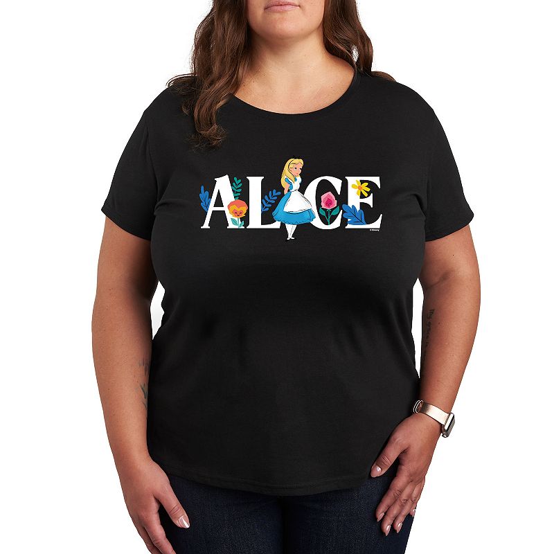 Disney's Alice in Wonderland Plus Name Florals Graphic Tee, Girl's, Size: 1XL, Black