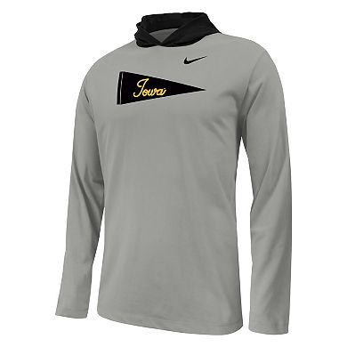 Youth Nike Gray Iowa Hawkeyes Sideline Performance Long Sleeve Hoodie T-Shirt