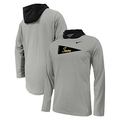 Youth Nike Gray Iowa Hawkeyes Sideline Performance Long Sleeve Hoodie T-Shirt