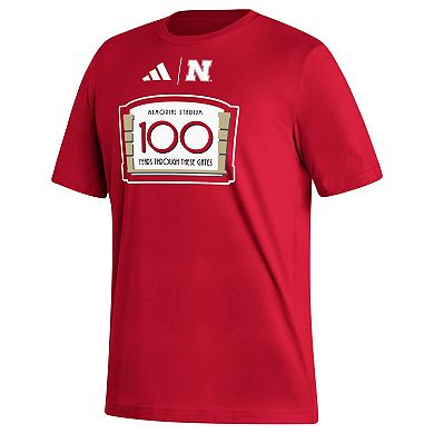Men's adidas Scarlet Nebraska Huskers Memorial Stadium 100th Anniversary Sideline Strategy Fresh T-Shirt