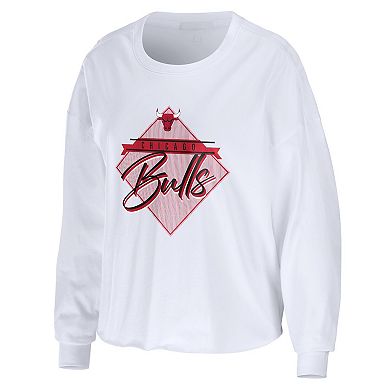 Women's WEAR by Erin Andrews White Chicago Bulls Cropped Long Sleeve T-Shirt