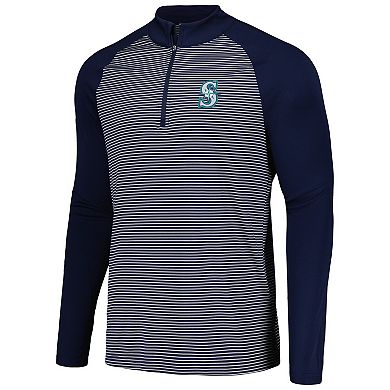 Men's Levelwear Navy Seattle Mariners Charter Striped Raglan Quarter-Zip Top