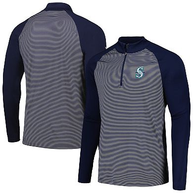 Men's Levelwear Navy Seattle Mariners Charter Striped Raglan Quarter-Zip Top