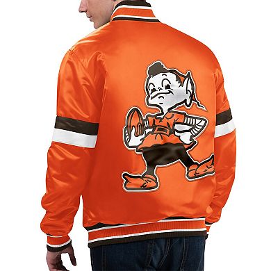 Men's Starter Orange Cleveland Browns Gridiron Classics Home Game Satin Full-Snap Varsity Jacket