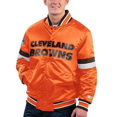 Men's Starter Orange Cleveland Browns Gridiron Classics Home Game Satin Full-Snap Varsity Jacket