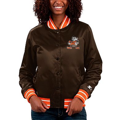 Women's Starter Brown Cleveland Browns Full Count Satin Full-Snap Varsity Jacket