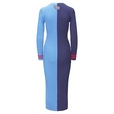 Women's STAUD Navy/Light Blue Tennessee Titans Shoko Knit Button-Up Sweater Dress