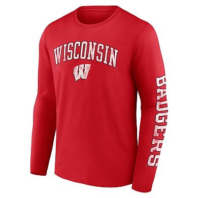 Men's Fanatics Branded Red Wisconsin Badgers Distressed Arch Over Logo Long Sleeve T-Shirt