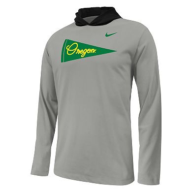 Youth Nike Gray Oregon Ducks Sideline Performance Long Sleeve Hoodie T-Shirt