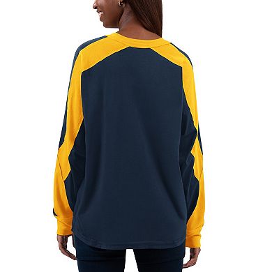 Women's G-III 4Her by Carl Banks Navy/Gold Milwaukee Brewers Smash Raglan Long Sleeve T-Shirt