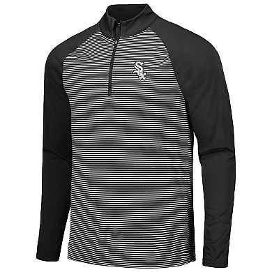 Men's Levelwear Black Chicago White Sox Charter Striped Raglan Quarter-Zip Top