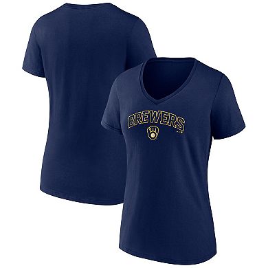 Women's Fanatics Branded Navy Milwaukee Brewers Team Lockup V-Neck T-Shirt