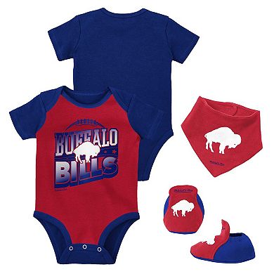 Newborn & Infant Mitchell & Ness Red/Royal Buffalo Bills Throwback Big Score Creeper Bib and Bootie Set