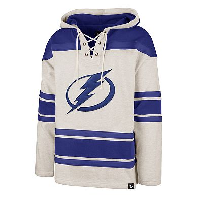 Men's '47 Oatmeal Tampa Bay Lightning Rockaway Lace-Up Pullover Hoodie