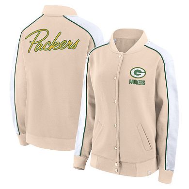 Women's Fanatics Branded Tan Green Bay Packers Lounge Full-Snap Varsity Jacket