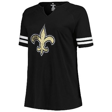 Women's Fanatics Branded Black New Orleans Saints Plus Size Logo Notch Neck Raglan Sleeve T-Shirt