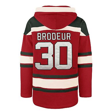 Men's '47 Martin Brodeur Red New Jersey Devils Retired Player Name & Number Lacer Pullover Hoodie