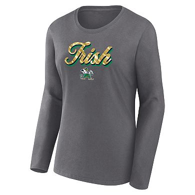 Women's Fanatics Branded Gray Notre Dame Fighting Irish Double Team Script Long Sleeve T-Shirt