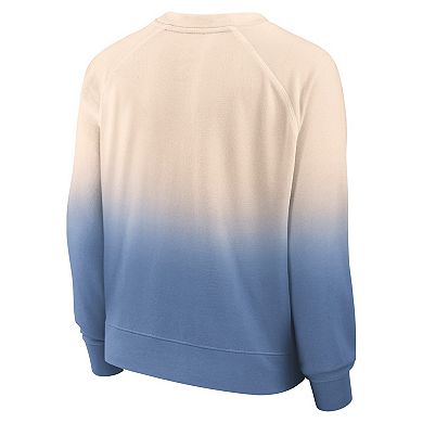 Women's Fanatics Branded Tan/Royal Philadelphia 76ers Lounge Arch Raglan Pullover Sweatshirt