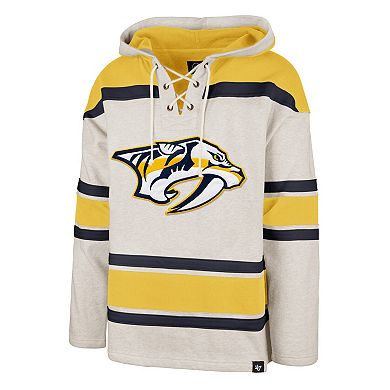 Men's '47 Oatmeal Nashville Predators Rockaway Lace-Up Pullover Hoodie