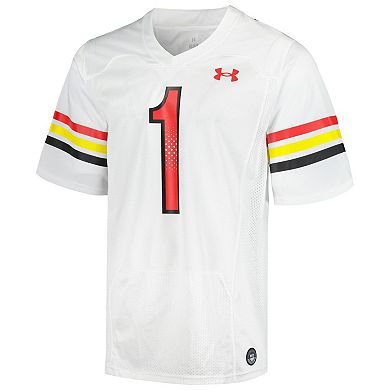 Men's Under Armour #1 White Maryland Terrapins Replica Football Jersey