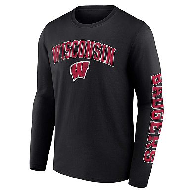 Men's Fanatics Branded Black Wisconsin Badgers Distressed Arch Over Logo Long Sleeve T-Shirt