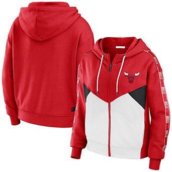 Women's WEAR by Erin Andrews Red Chicago Bulls Color-Block Full-Zip Hoodie