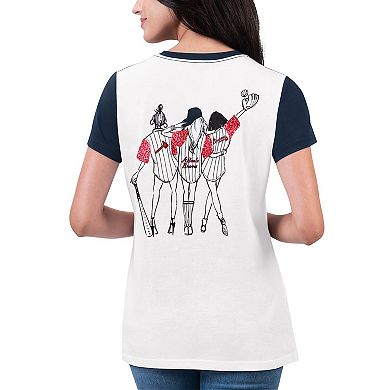 Women's G-III 4Her by Carl Banks White Atlanta Braves Illustration Ringer T-Shirt