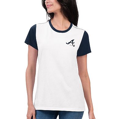 Women's G-III 4Her by Carl Banks White Atlanta Braves Illustration Ringer T-Shirt