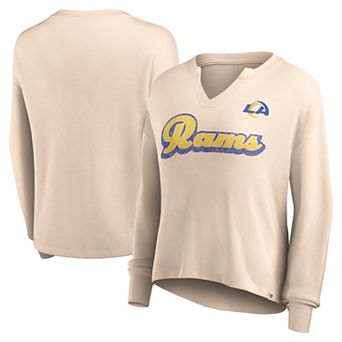 Women's Fanatics Branded Tan Los Angeles Rams Go For It Notch Neck Waffle Knit Long Sleeve T-Shirt