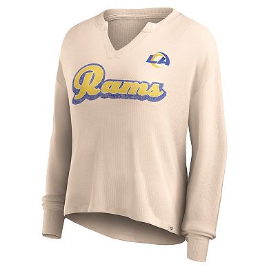 Women's Fanatics Branded Tan Los Angeles Rams Go For It Notch Neck Waffle Knit Long Sleeve T-Shirt