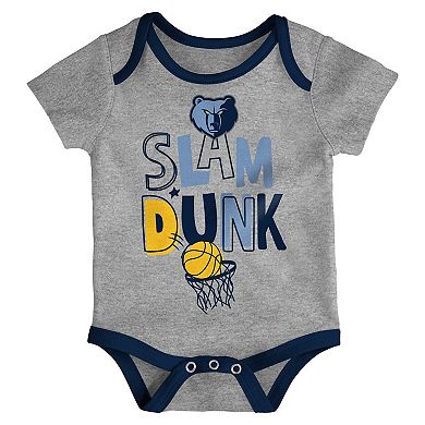 Infant Navy/Light Blue/Gray Memphis Grizzlies Slam Dunk 3-Piece Bodysuit Set