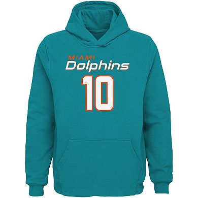 Youth Tyreek Hill Aqua Miami Dolphins Mainliner Player Name & Number Pullover Hoodie
