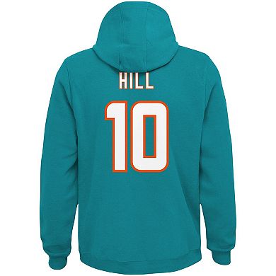 Youth Tyreek Hill Aqua Miami Dolphins Mainliner Player Name & Number Pullover Hoodie
