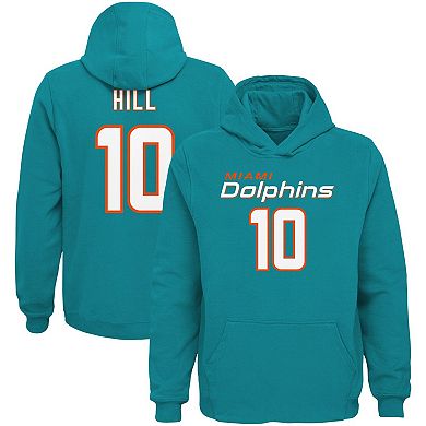 Youth Tyreek Hill Aqua Miami Dolphins Mainliner Player Name & Number Pullover Hoodie