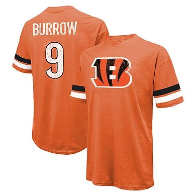 Men's Majestic Threads Joe Burrow Orange Cincinnati Bengals Name & Number Oversize Fit T-Shirt