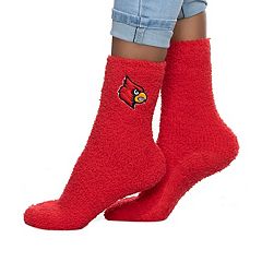 Women's ZooZatz Louisville Cardinals Fuzzy Buffalo Check Crew Socks
