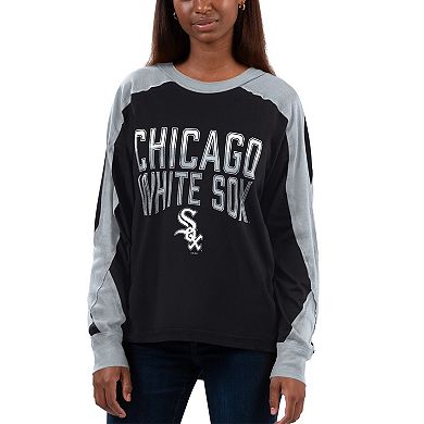 Women's G-III 4Her by Carl Banks Black/Silver Chicago White Sox Smash Raglan Long Sleeve T-Shirt