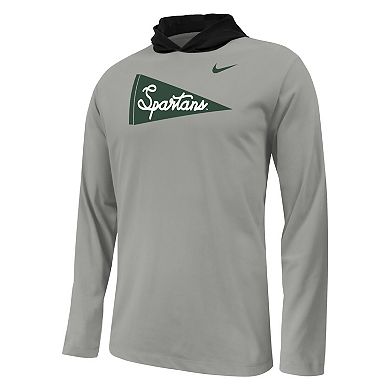 Youth Nike Gray Michigan State Spartans Sideline Performance Long Sleeve Hoodie T-Shirt