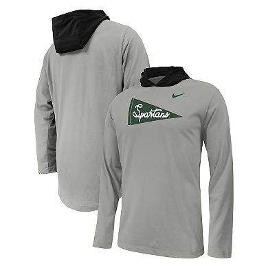 Youth Nike Gray Michigan State Spartans Sideline Performance Long Sleeve Hoodie T-Shirt