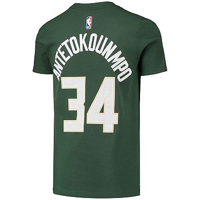 Youth Nike Giannis Antetokounmpo Hunter Green Milwaukee Bucks Logo Name & Number Performance T-Shirt