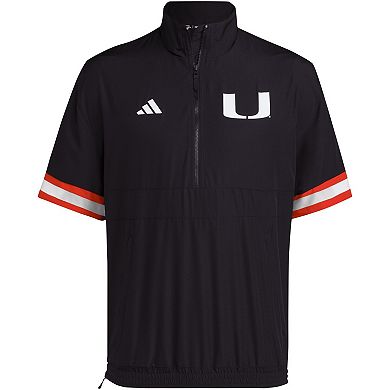 Men's adidas Black Miami Hurricanes Strategy Short Sleeve Half-Zip Jacket