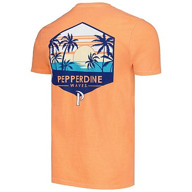 Men's Orange Pepperdine Waves Landscape Shield T-Shirt