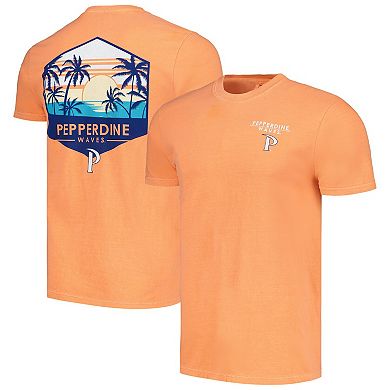 Men's Orange Pepperdine Waves Landscape Shield T-Shirt