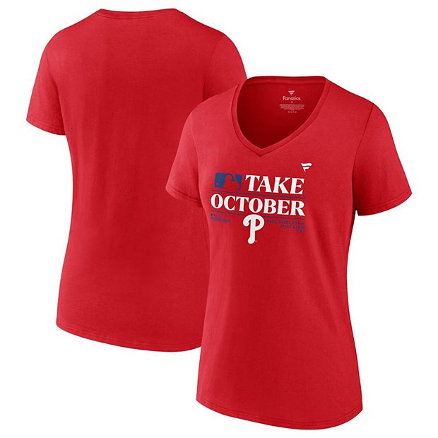 Women's Fanatics Branded Red Philadelphia Phillies 2023 Postseason Locker Room V-Neck T-Shirt