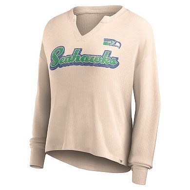 Women's Fanatics Branded Tan Seattle Seahawks Go For It Notch Neck Waffle Knit Long Sleeve T-Shirt