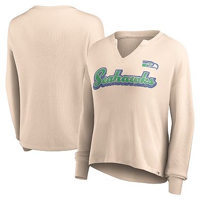 Women's Fanatics Branded Tan Seattle Seahawks Go For It Notch Neck Waffle Knit Long Sleeve T-Shirt