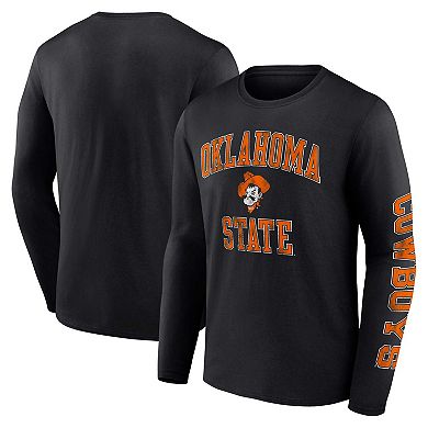 Men's Fanatics Branded Black Oklahoma State Cowboys Distressed Arch Over Logo Long Sleeve T-Shirt