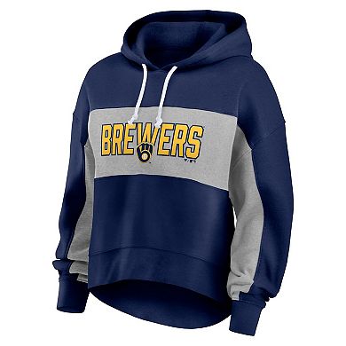 Women's Fanatics Branded Navy Milwaukee Brewers Filled Stat Sheet Pullover Hoodie