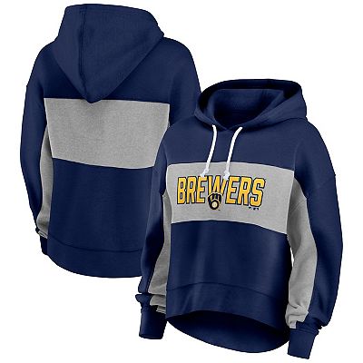 Women s Fanatics Branded Navy Milwaukee Brewers Filled Stat Sheet Pullover Hoodie